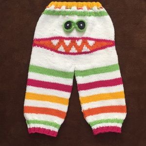 Hand knit kids monster pants.